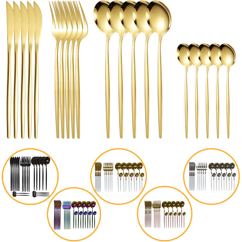 20pcs Gold Dinnerware Set Stainless Steel Cutlery Set Mirror Silverware Knife Fork Spoon Tableware Flatware Set Dishwasher Safe