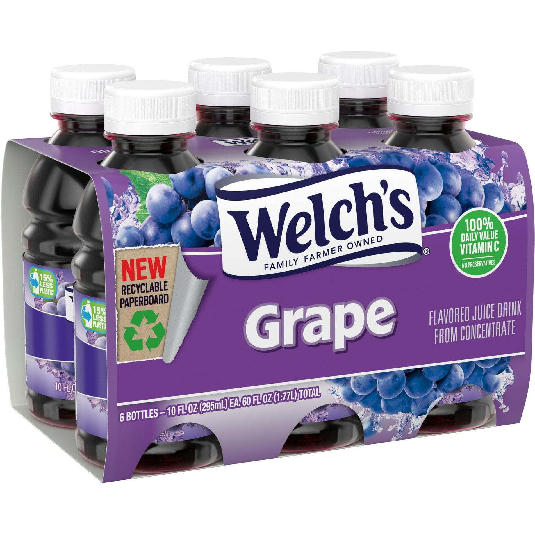 Welch's Grape Juice Drink, 10 fl oz On-the-Go Bottle (Pack of 6)