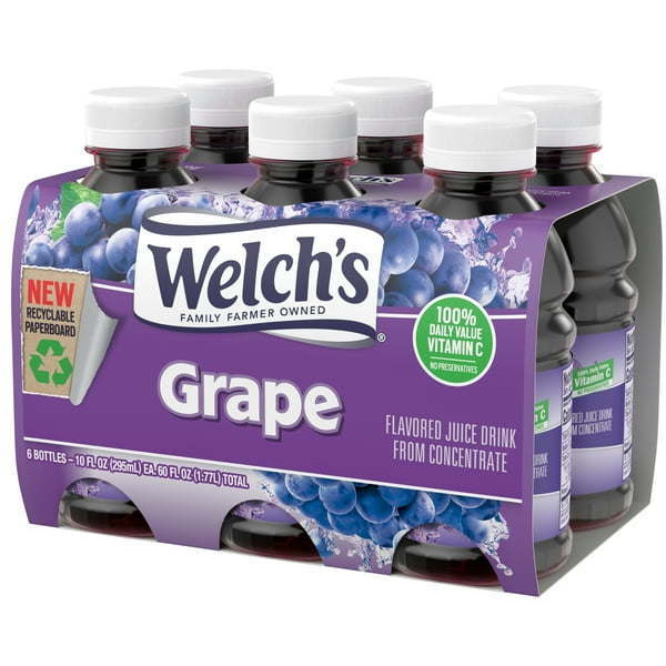 Welch's Grape Juice Drink, 10 fl oz On-the-Go Bottle (Pack of 6)