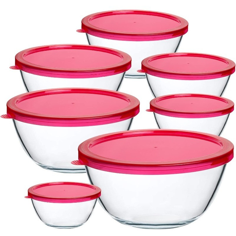 14 Pieces Glass Mixing Bowls with Lids Set,Glass Salad bowls Nesting Glass Storage Bowl for Kitchen, Baking,Microware,Freeze