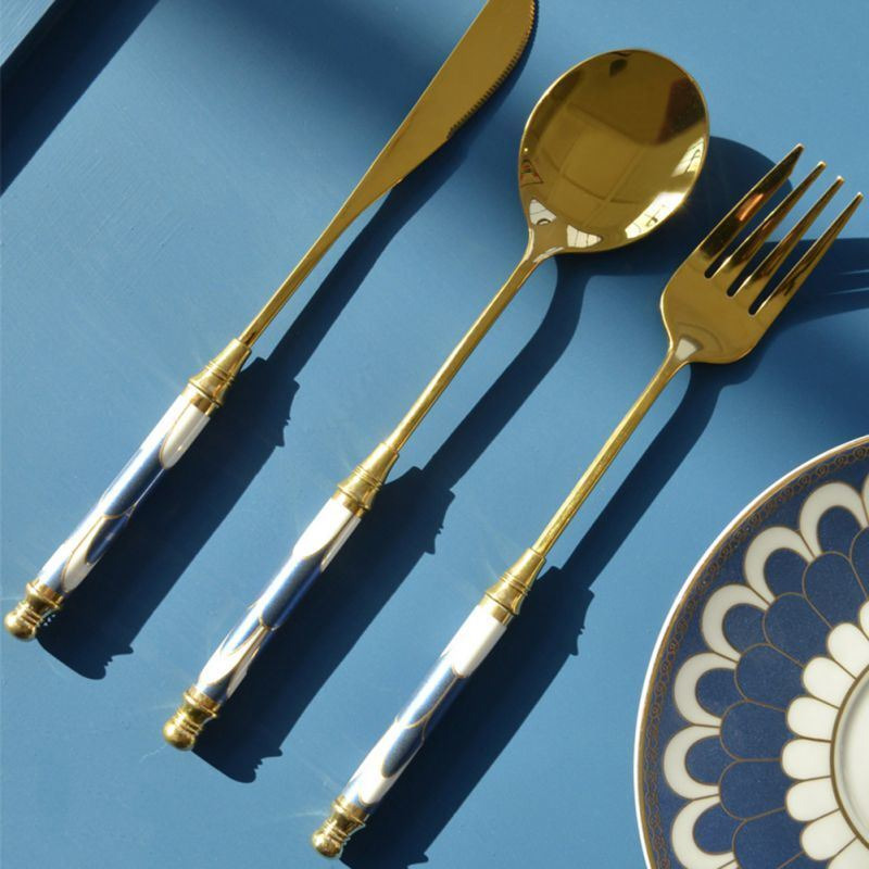 3Pcs/set Stainless Steel Cutlery Set Gold Dinnerware Spoon and Fork Knife Dinner Dinnerware Set