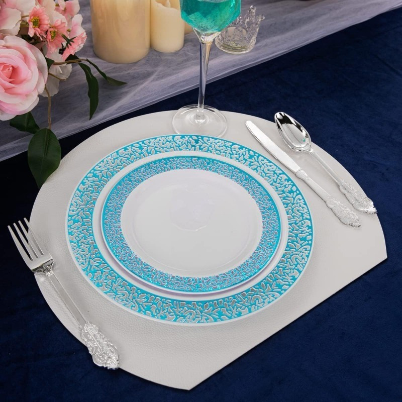 180PCS Blue Plastic Plates with Silverware, Includes: 30 Dinner Plates, Dessert Plates, Cups and Cutlery Sets