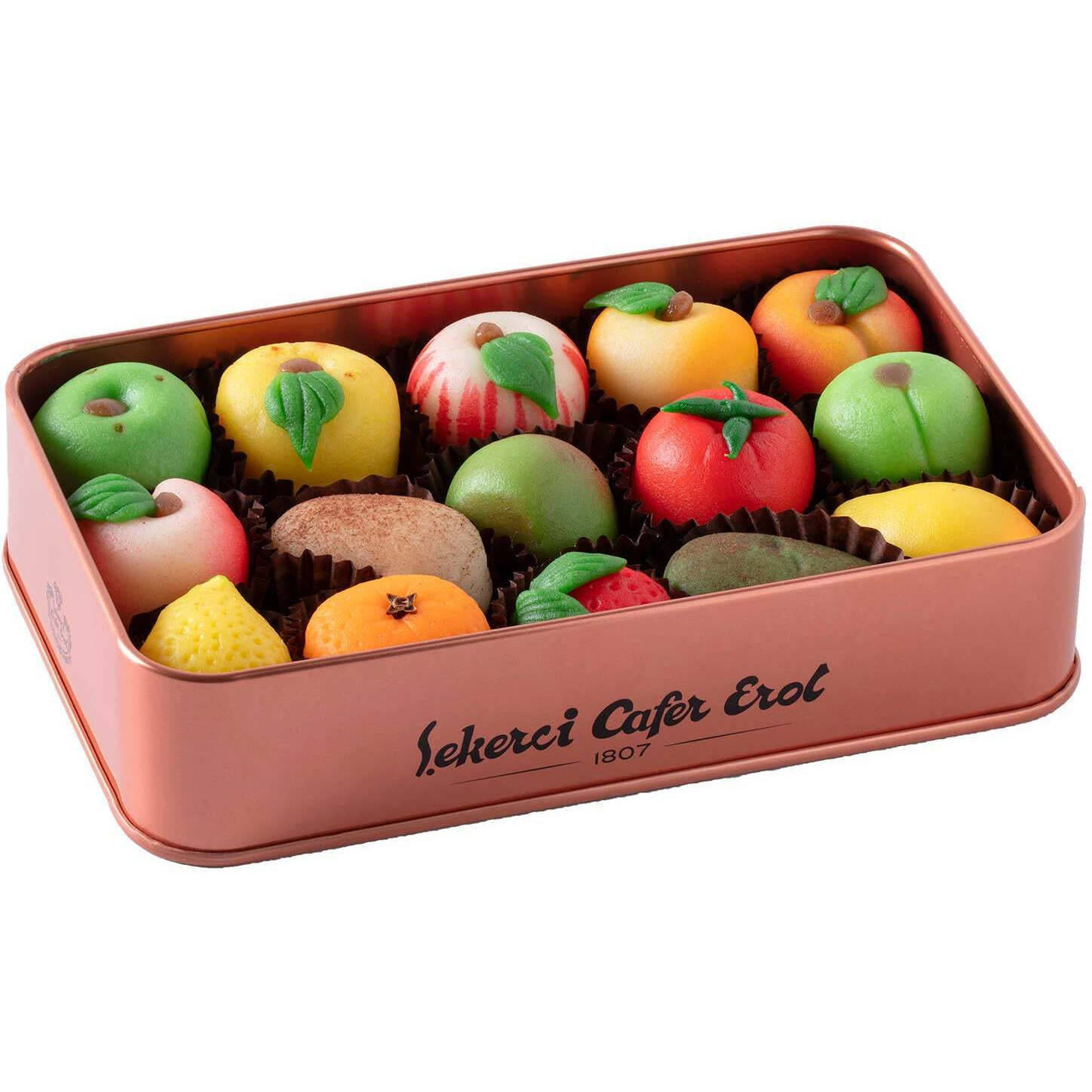 ??ekerci Cafer Erol Marzipan Almond Paste - Bronze Tin Box - 15 Pieces