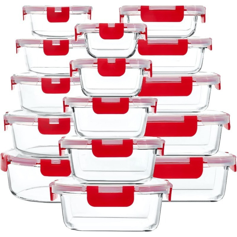 30 Pieces Glass Food Storage Containers with Snap Locking Lids,Glass Meal Prep Containers Set - Lunch Containers,Microwave