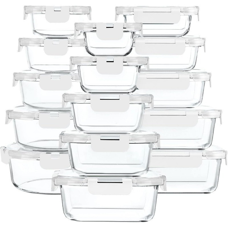 30 Pieces Glass Food Storage Containers with Snap Locking Lids,Glass Meal Prep Containers Set - Lunch Containers,Microwave