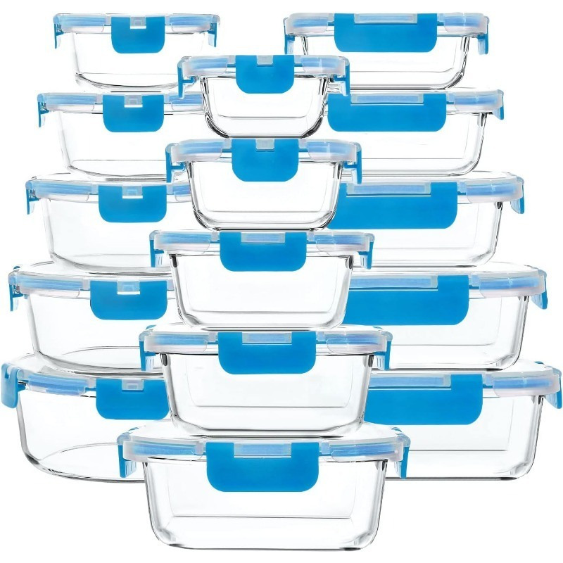 30 Pieces Glass Food Storage Containers with Snap Locking Lids,Glass Meal Prep Containers Set - Lunch Containers,Microwave