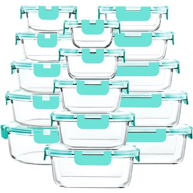 30 Pieces Glass Food Storage Containers with Snap Locking Lids,Glass Meal Prep Containers Set - Lunch Containers,Microwave