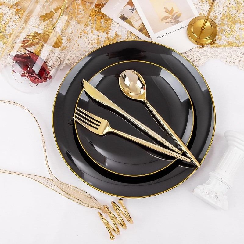 150Pcs Gold Plastic Plates Disposable Green Plastic Plates with Gold Rim Disposable Dinnerware: 30 Green Dinner Plates