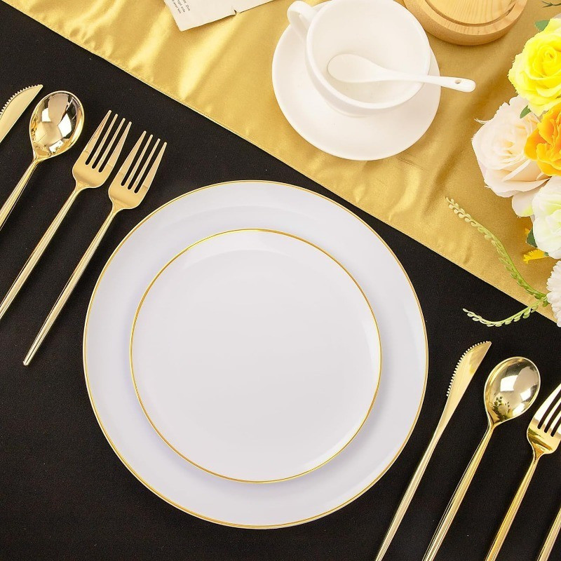 150Pcs Gold Plastic Plates Disposable Green Plastic Plates with Gold Rim Disposable Dinnerware: 30 Green Dinner Plates