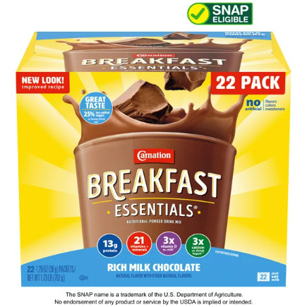 Carnation Breakfast Essentials Nutritional Powder Drink Mix;  Rich Milk Chocolate;  22 - 36 g Packets