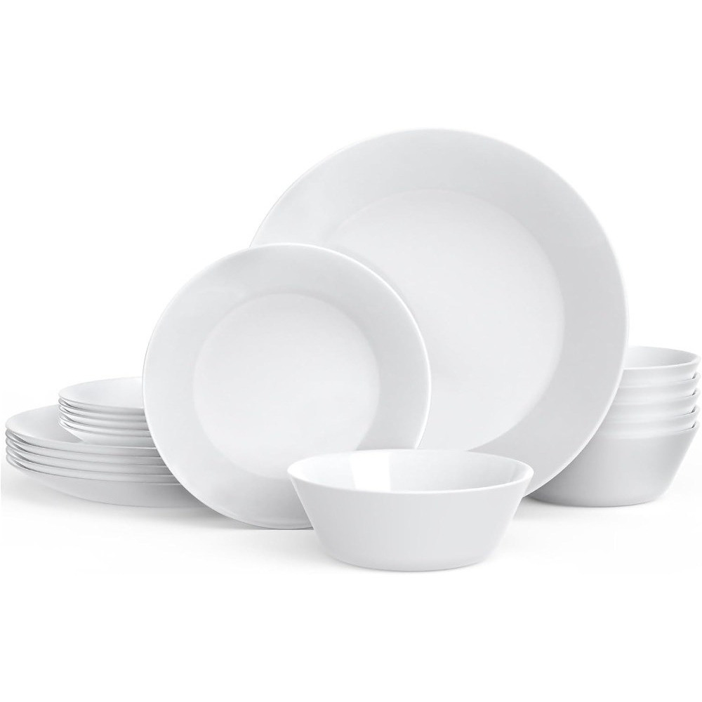 Dinnerware Set 18-piece Opal Dishes Sets Service for 6 Plates Bowls 6  Break and Crack Resistant Dish Sets Round