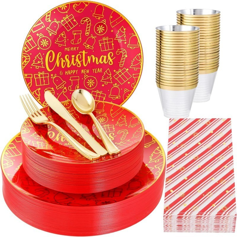 175PCS Solid Gold Plastic Plates with Gold Rim, Disposable Silverware Include25 Dinner Plates,25 Dessert Plates, 25 Forks