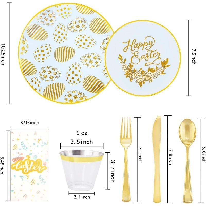 175PCS Solid Gold Plastic Plates with Gold Rim, Disposable Silverware Include25 Dinner Plates,25 Dessert Plates, 25 Forks