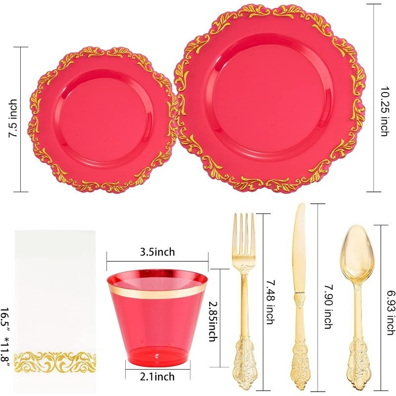 175PCS Plates with Plastic silverware - Plates Disposable Include Dinner Plates,Dessert Plates,Cutlery,Cups& Napkins for Party