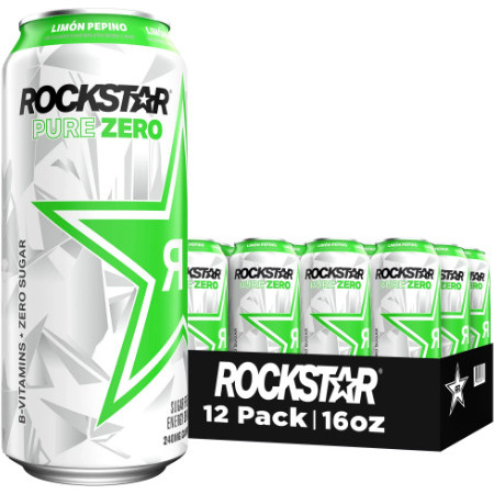 Rockstar Pure Zero Sugar Limon Pepino - Lime Cucumber Energy Drink;  16 oz;  12 Pack Cans