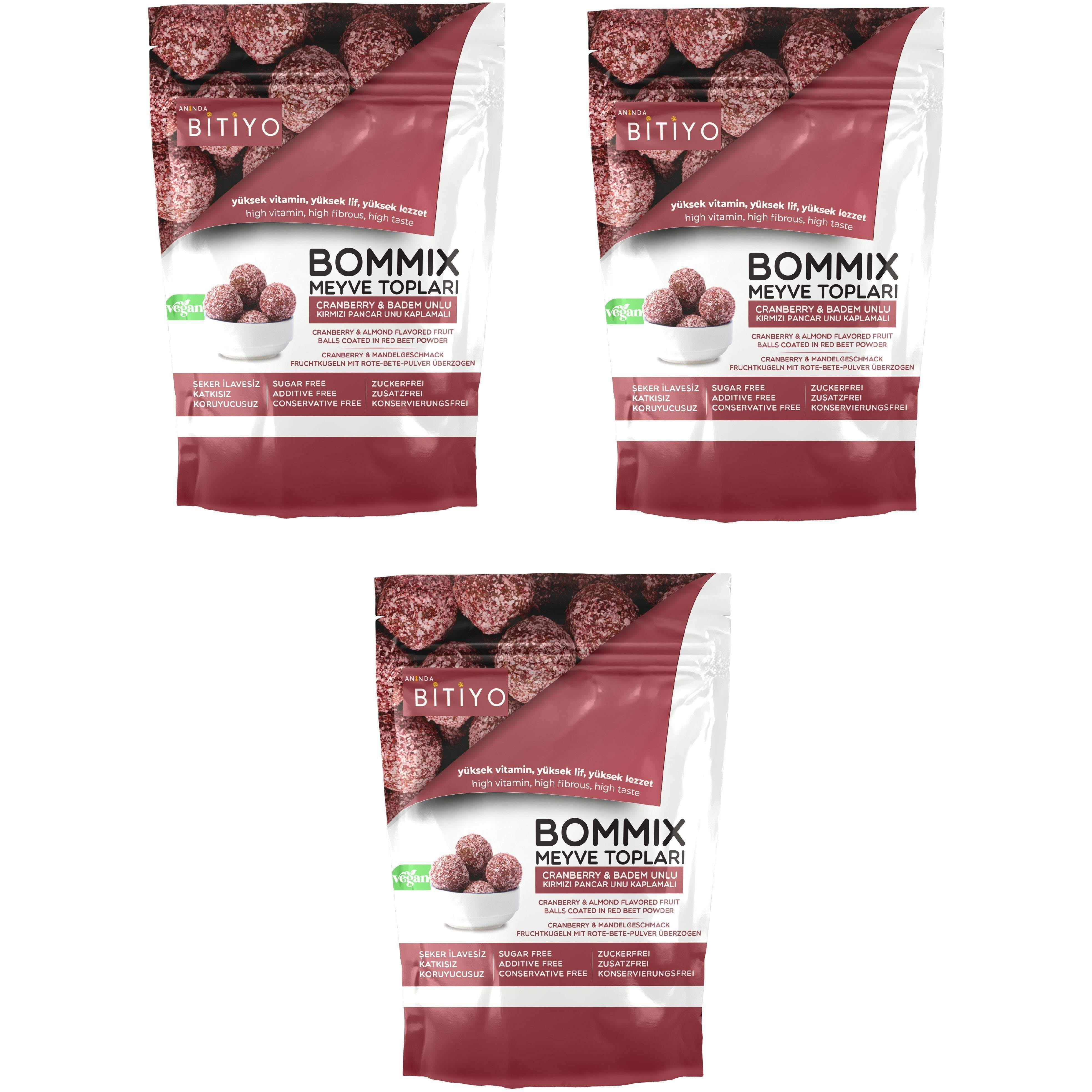 An??nda Bitiyo Bommix Energy Ball with Cranberry and Almond Flour Beet Flour - Coconut Coated 100 gr x 3 pieces