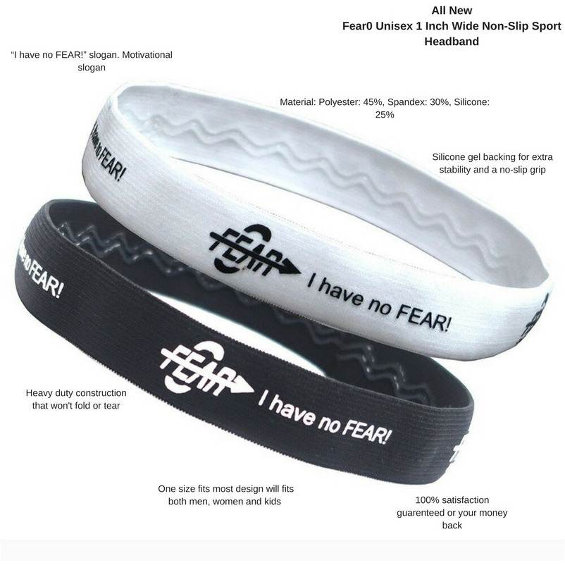 Fear0 Non-Slip I Have No Fear Soccer Gym Basketball Running Headband #MeToo Women/Girls