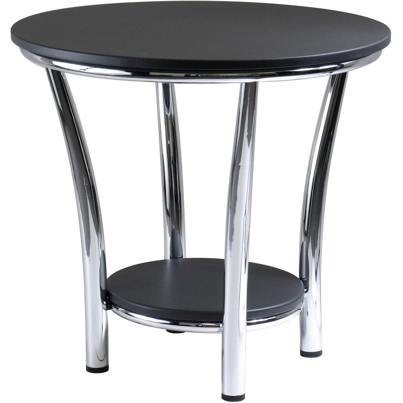 Maya Round End Table; Black Top; Metal Legs