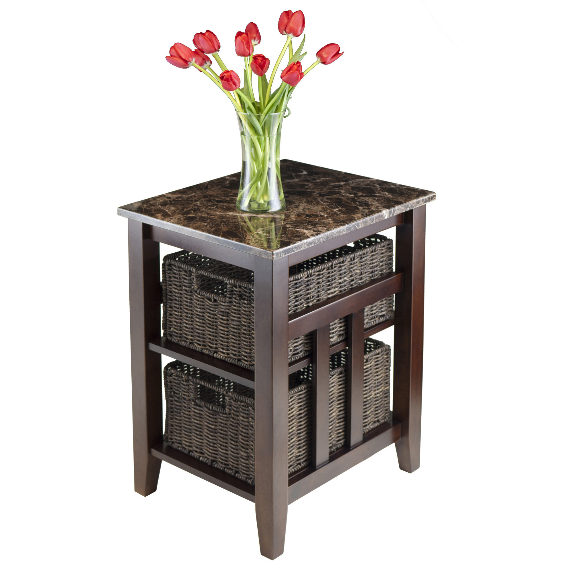 Zoey Side Table Faux Marble Top with 2 Baskets