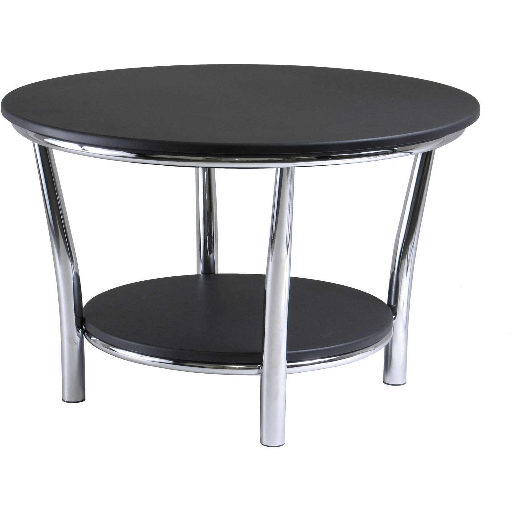 Maya Round Coffee Table; Black Top; Metal Legs