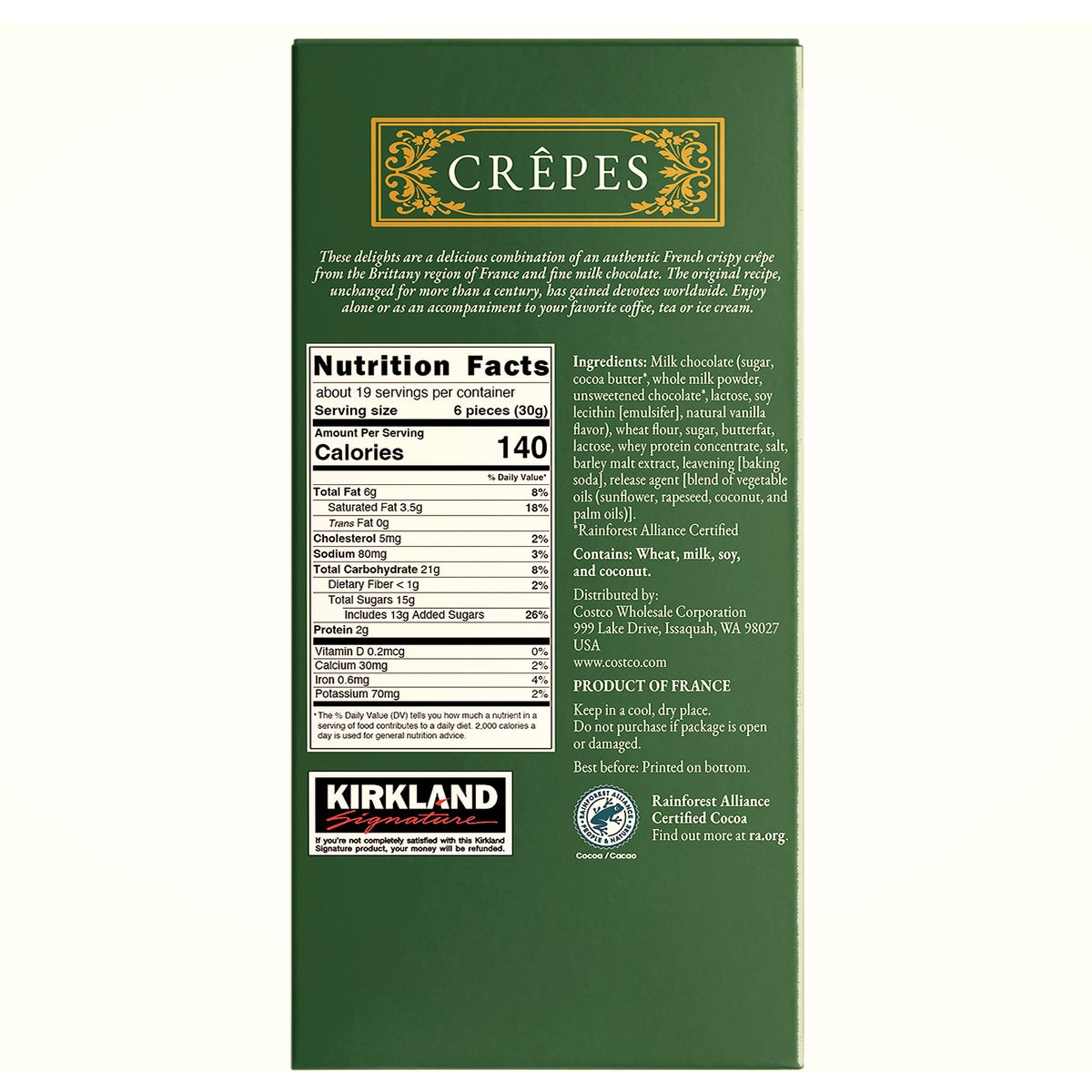 Kirkland Signature Milk Chocolate Crepes, 20 oz.