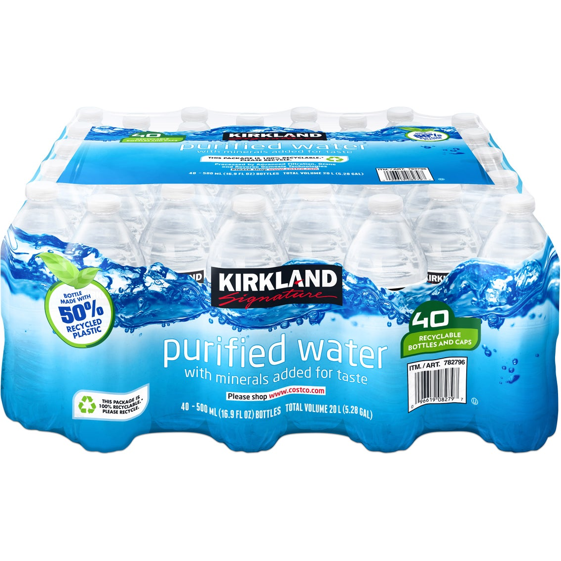 Kirkland Signature Bottled Water 16.9 fl oz, 40-count, 48 Case Pallet