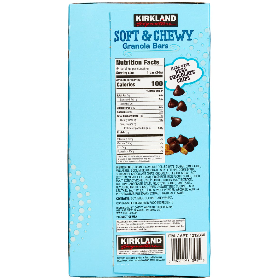 Kirkland Signature Soft & Chewy Granola Bars, 0.85 oz, 64-count