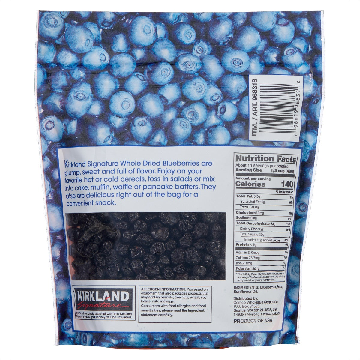 Kirkland Signature, Whole Dried Blueberries, 20 oz