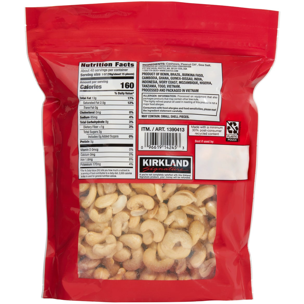 Kirkland Signature Fancy Whole Cashews, 2.5 lbs