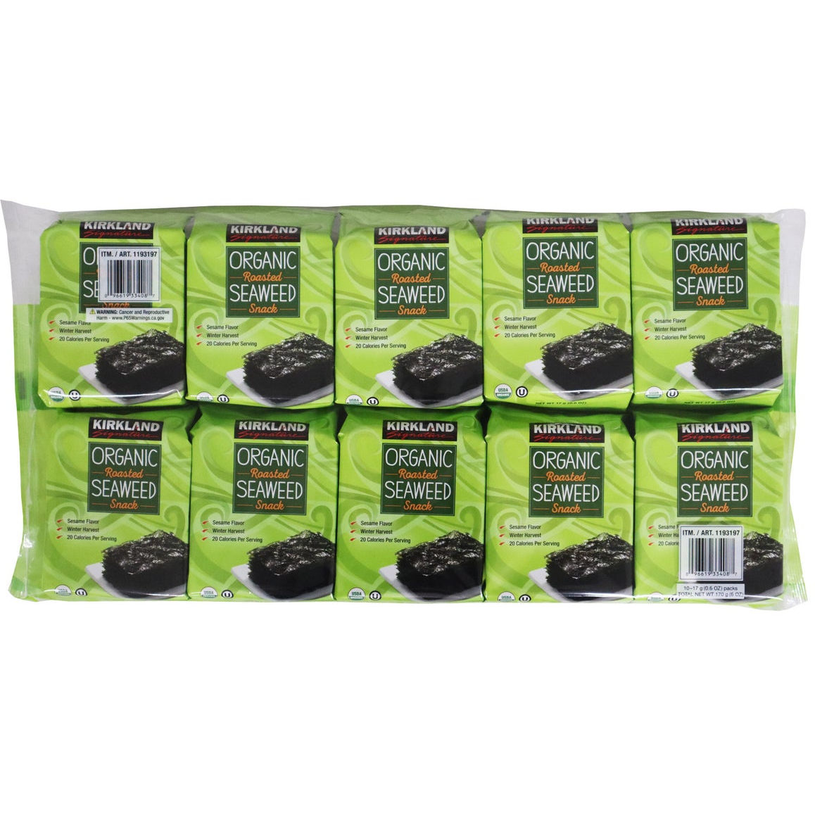 Kirkland Signature Organic Roasted Seaweed, 0.6 oz, 10-count