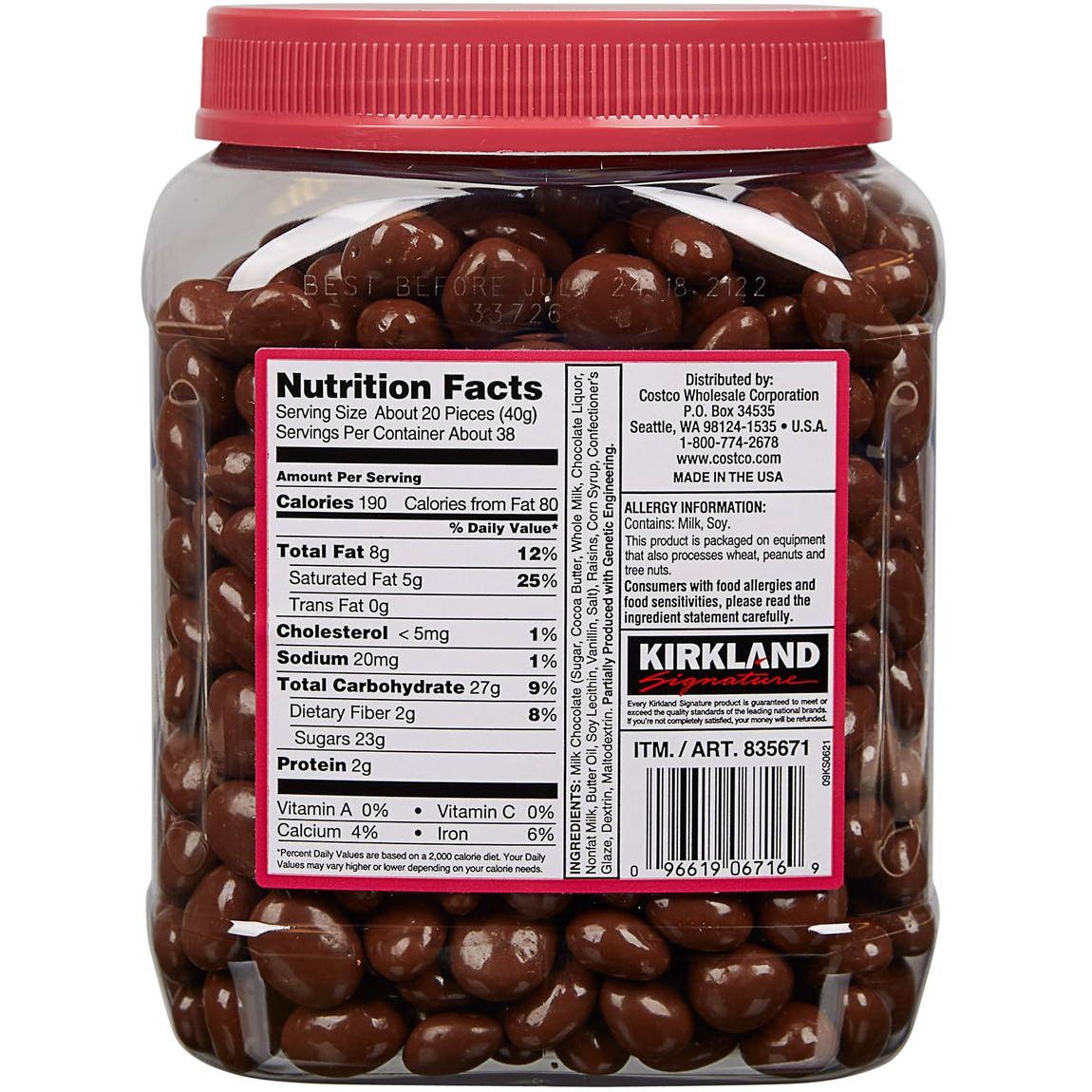 Kirkland Signature Raisins, Milk Chocolate, 3.4 lb