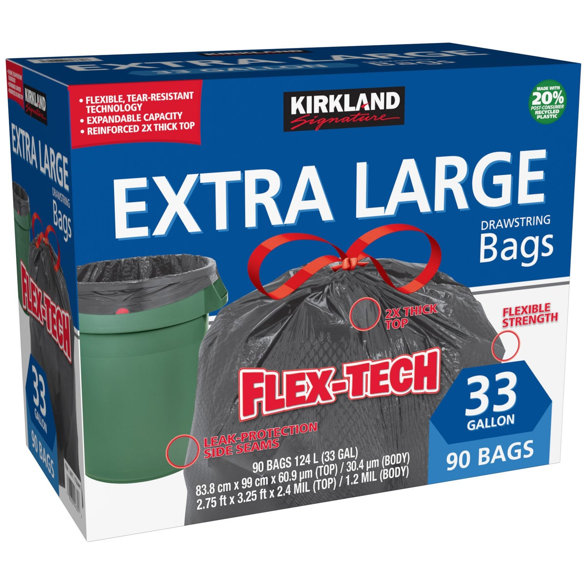 Kirkland Signature Flex-Tech 33-Gallon Trash Bag, 90-count