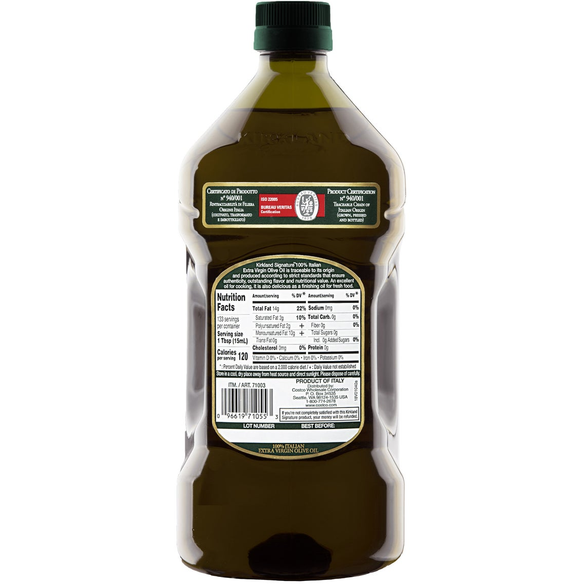 Kirkland Signature, Extra Virgin Italian Olive Oil, 2 L