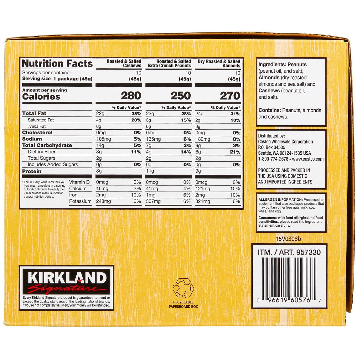 Kirkland Signature Snacking Nuts, Variety Pack, 1.6 oz, 30-count