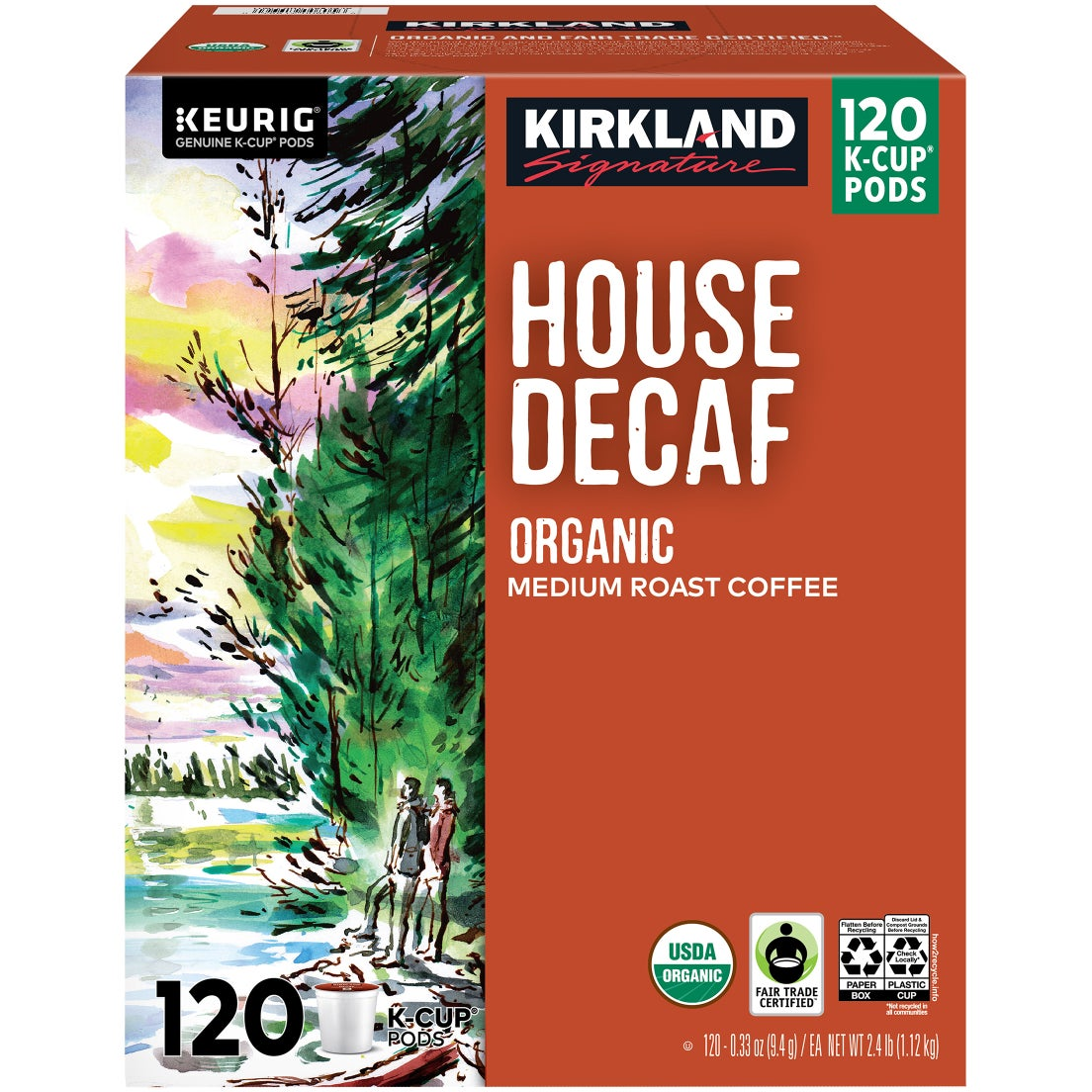 Kirkland Signature Coffee Organic House Decaf K-Cup Pod, 120-count