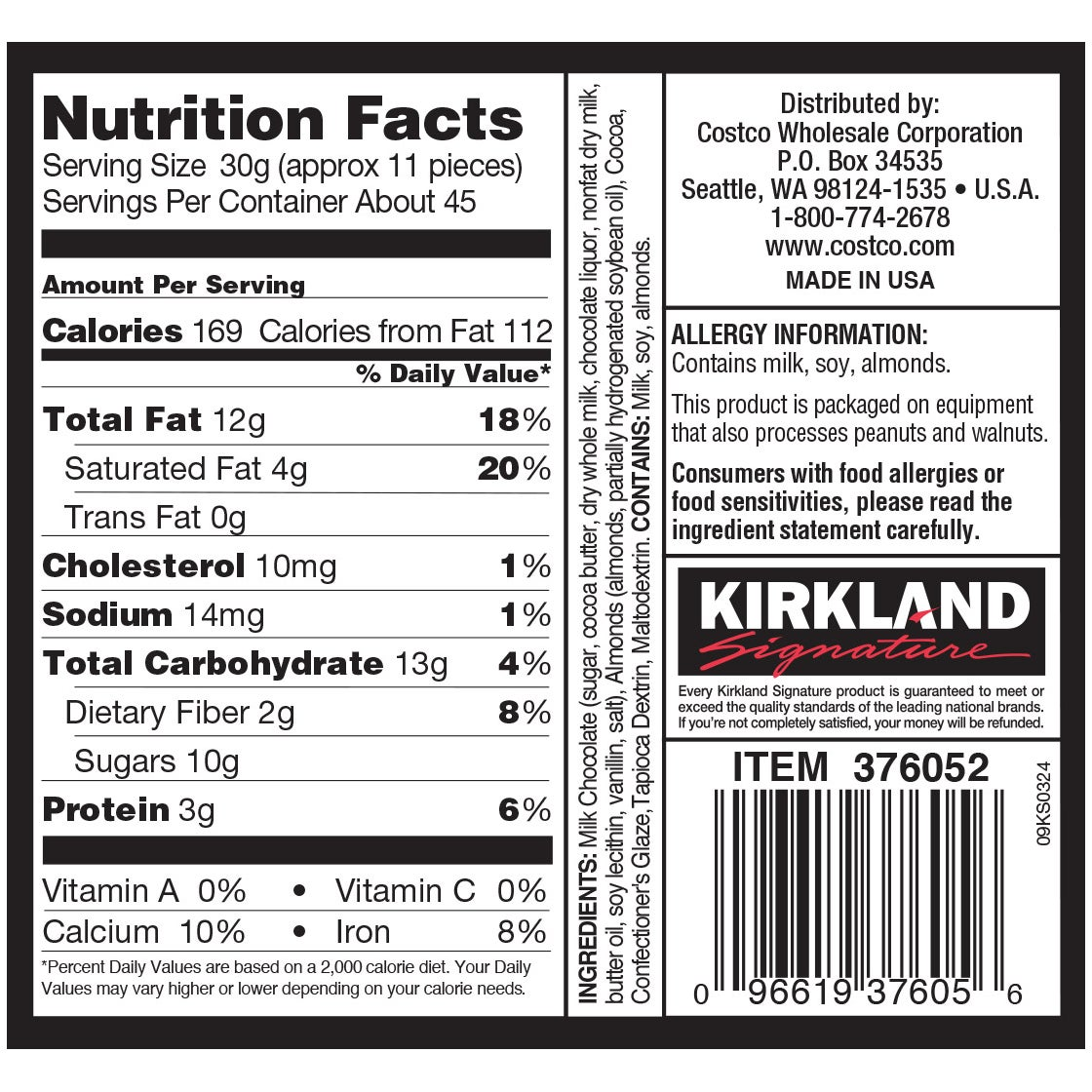 Kirkland Signature Almonds, Milk Chocolate, 3 lb