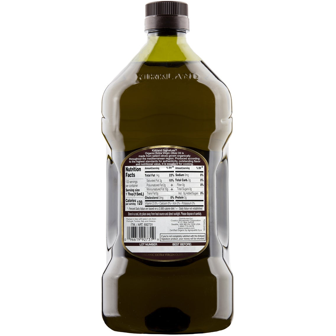 Kirkland Signature, Organic Extra Virgin Olive Oil, 2 L