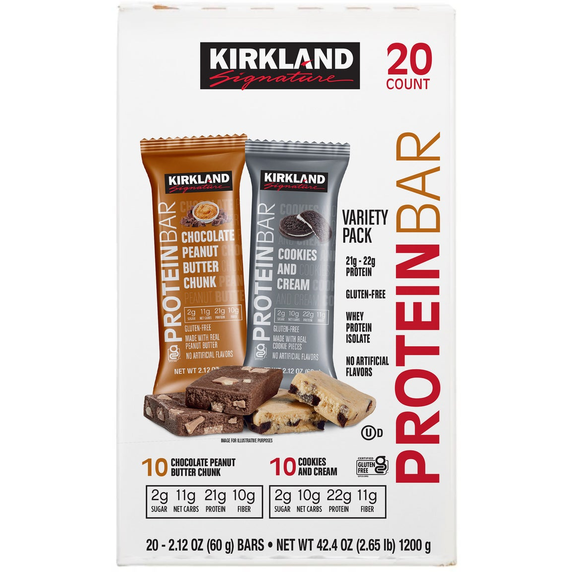 Kirkland Signature Protein Bar, Variety Pack, 2.12 oz, 20-count