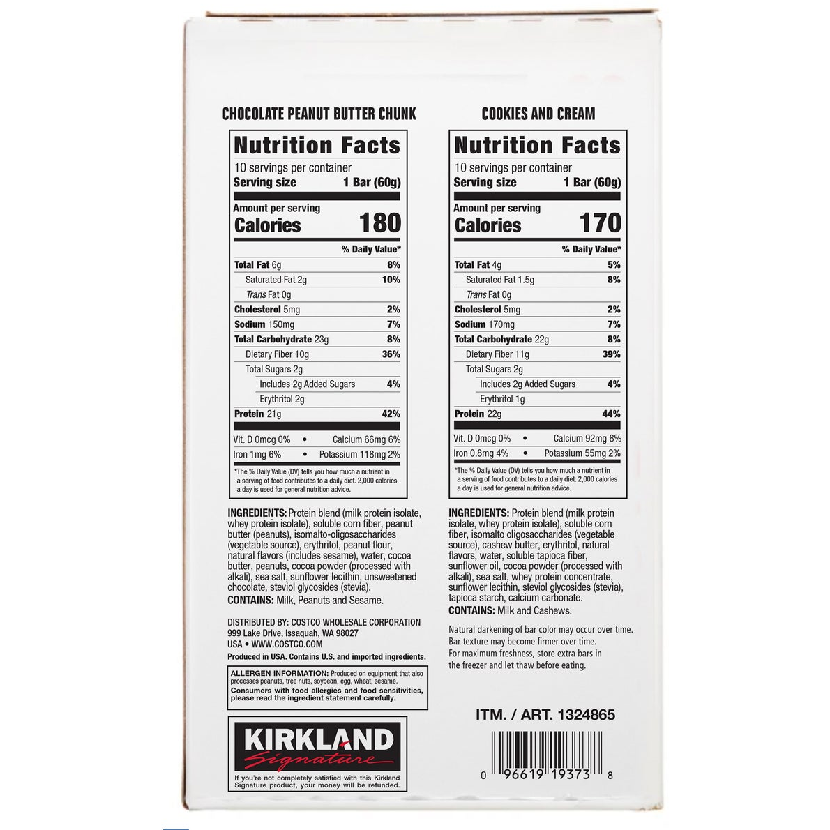 Kirkland Signature Protein Bar, Variety Pack, 2.12 oz, 20-count