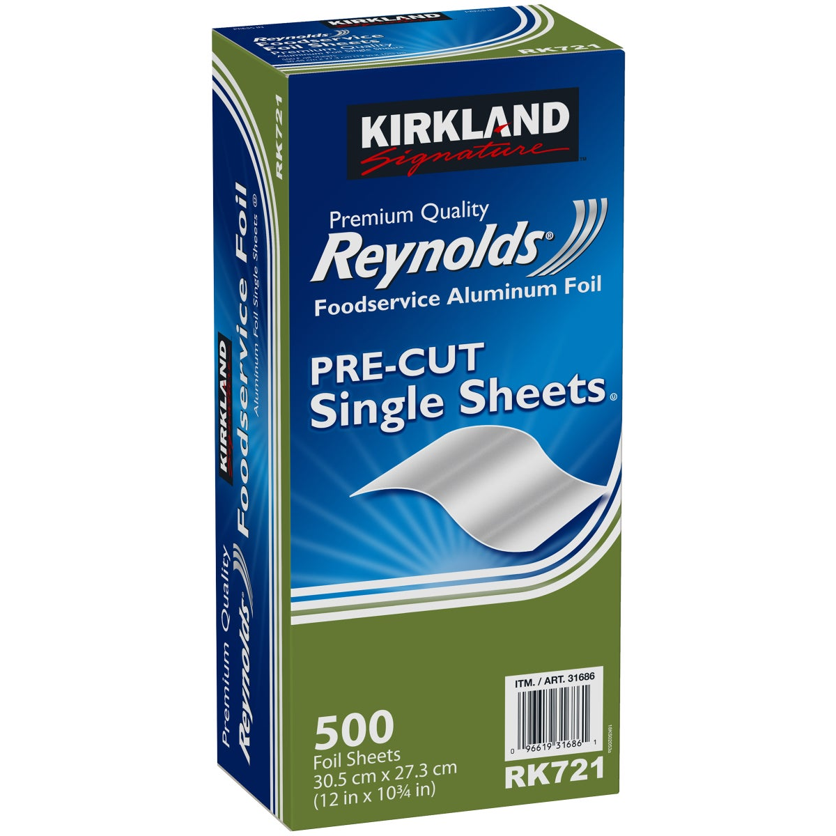 Kirkland Signature Reynolds Foodservice Aluminum Foil, Pre-Cut Single Sheets, 500-count