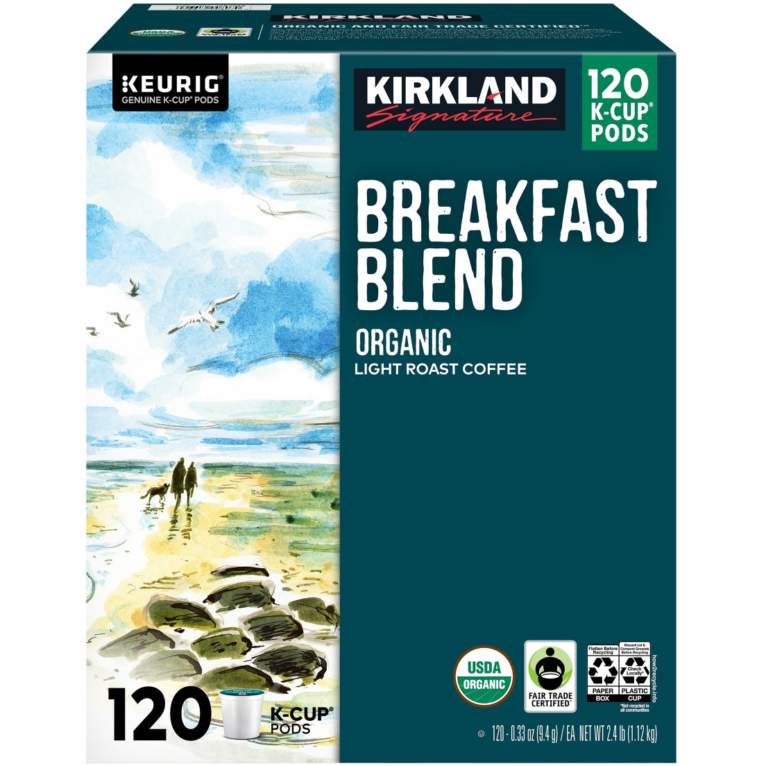 Kirkland Signature Coffee Organic Breakfast Blend K-Cup Pod, 120-count