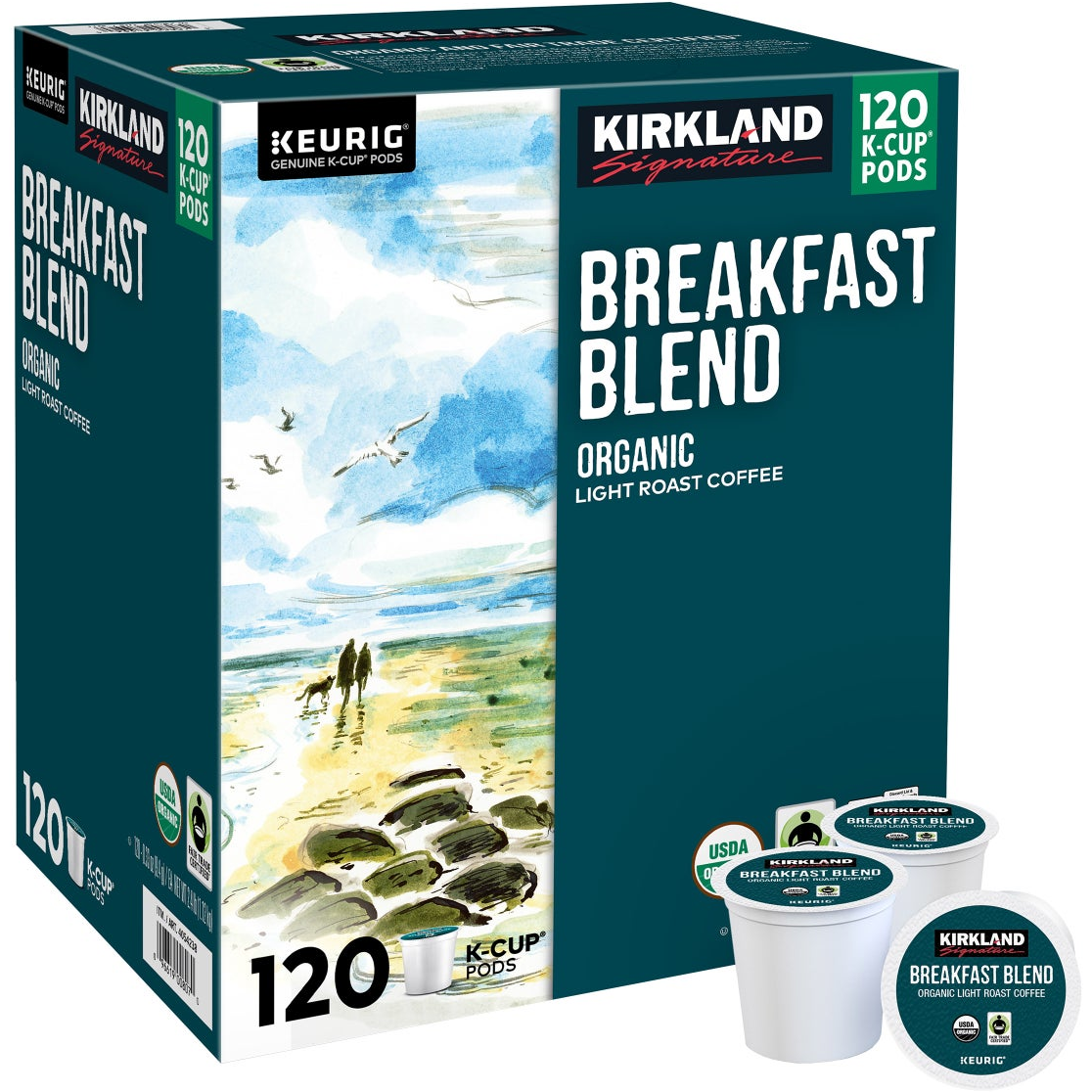 Kirkland Signature Coffee Organic Breakfast Blend K-Cup Pod, 120-count