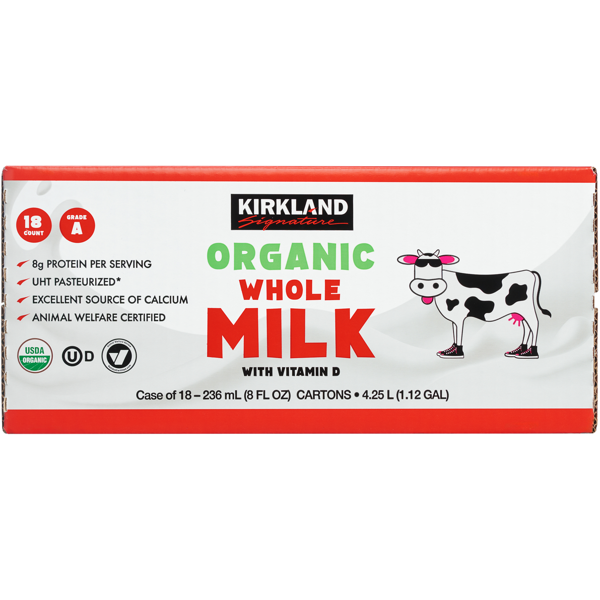 Kirkland Signature Organic Whole Milk, 8 fl oz, 18-count