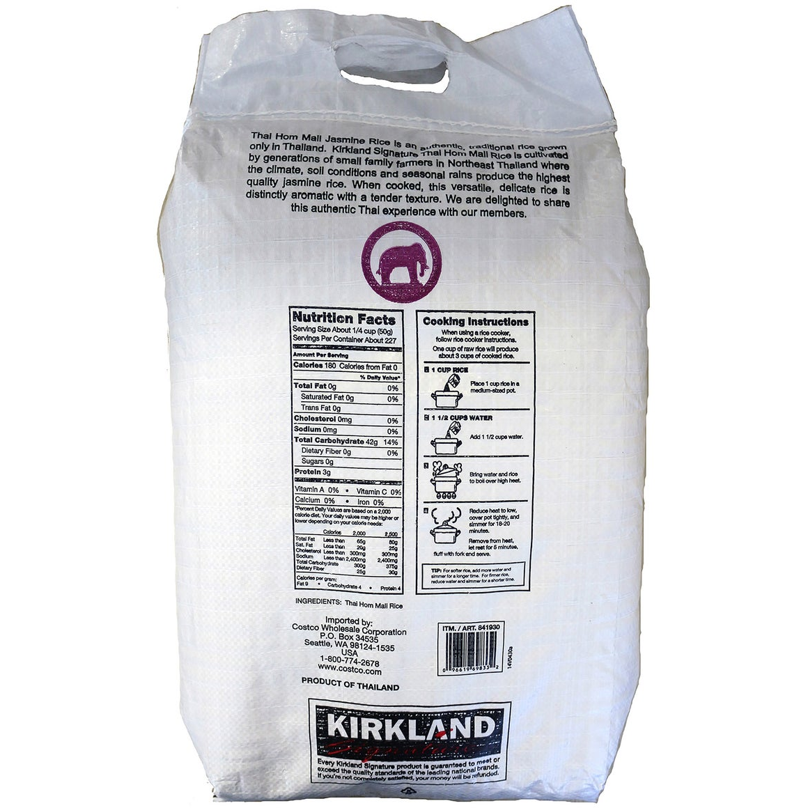 Kirkland Signature, Thai Hom Mali Jasmine Rice, 25 lbs