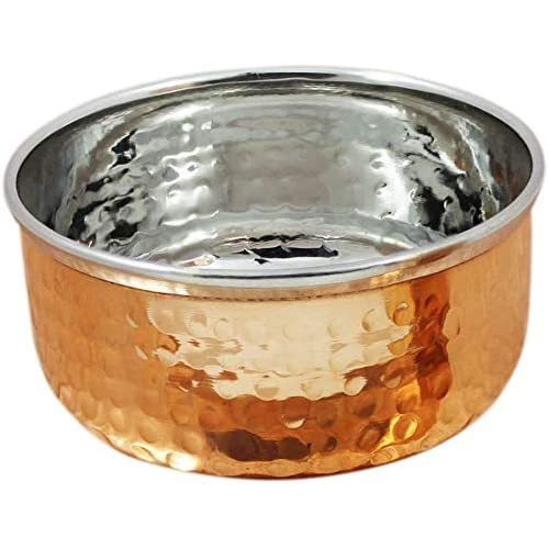 Prisha India Craft Dinnerare Stainless Steel Copper Traditional Dinner Set Of Thali Plate, Bols, Glass And Spoon, Diameter 13 Inch