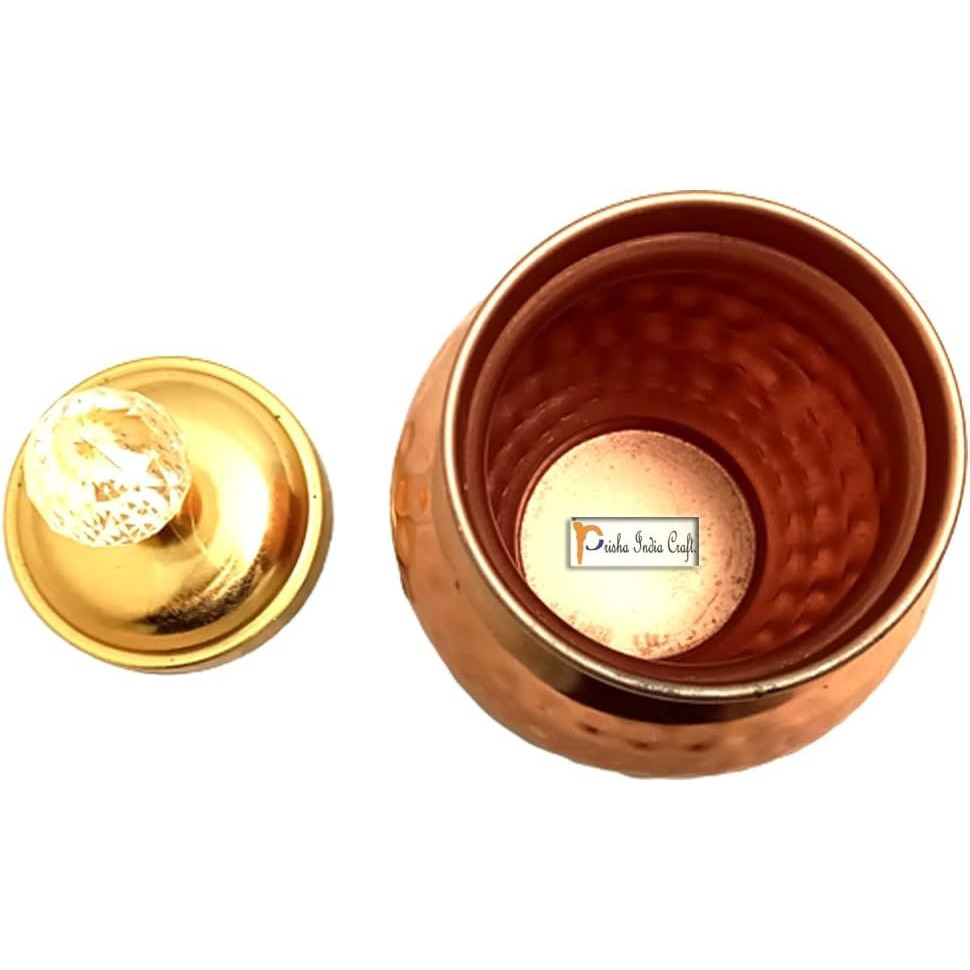 Prisha India Craft Copper Plating Dry Fruit Container Decorative Serving Bowls, Hammered Design, Capacity 0.25 kg, Gold