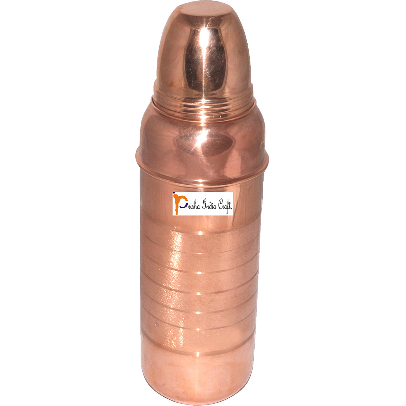 Prisha India Craft B. 800 ML - SET OF 2 - Pure Copper Water Bottle New Design Copper Water Pitcher for the Refrigerator - Sports water Bottles - Christmas Gift with Bottle Cleaning Brush