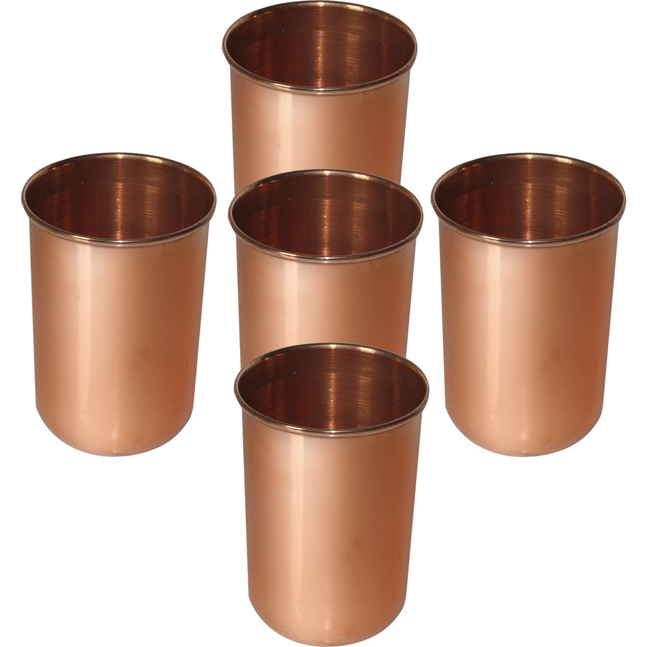 Set of 5 - Prisha India Craft B. Pure Copper Glass Cup for Water - Handmade Water Glasses - Traveller's Copper Mug for Ayurveda Benefits