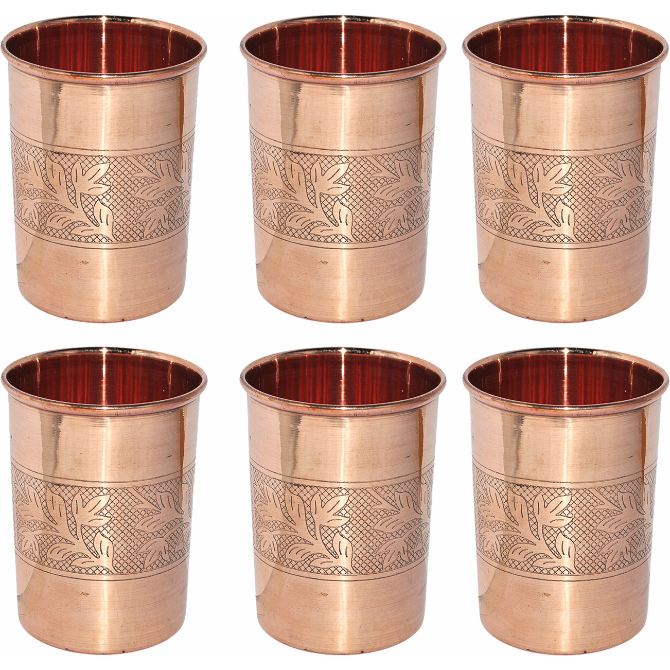 Set of 6 - Prisha India Craft B. Copper Cup Water Tumbler - Handmade Water Glasses - Traveller's Copper Mug for Ayurveda Benefits