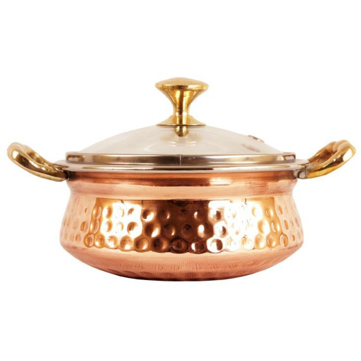 Set of 5 Prisha India Craft B. High Quality Handmade Steel Copper Casserole with Lid - Copper Serving Handi Bowl - Copper Serveware Dishes Bowl Dia - 5.00  X Height - 2.25  - Christmas Gift